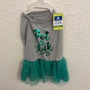 Top Paw Grey & Teal 'Pet Me for Luck' Tulle Dog Dress NWT